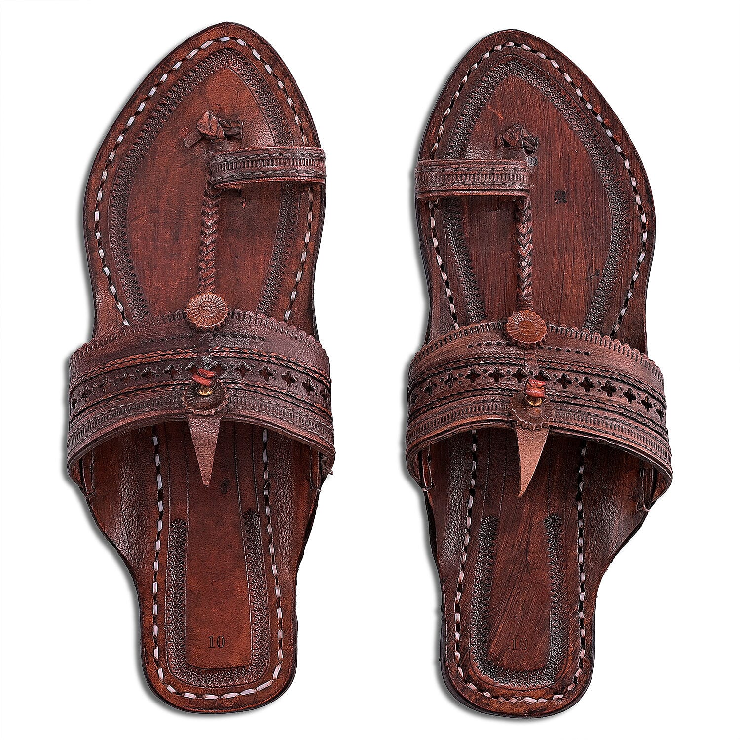 La Marey Cognac Women's Kolhapur Leather Slippers (Size 10.0)