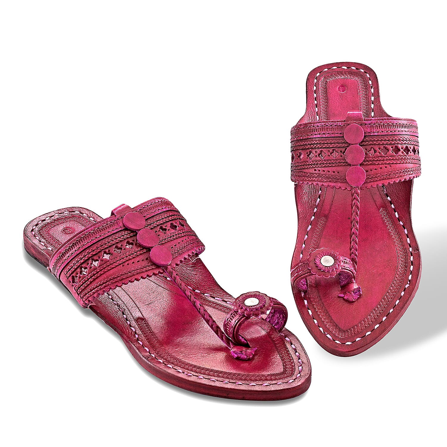 La Marey Pink Women's Kolhapur Leather Slippers (Size 9.0)