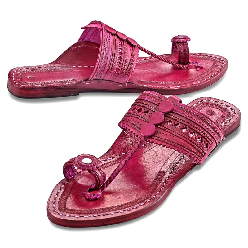 La Marey Pink Women's Kolhapur Leather Slippers (Size 10.0)