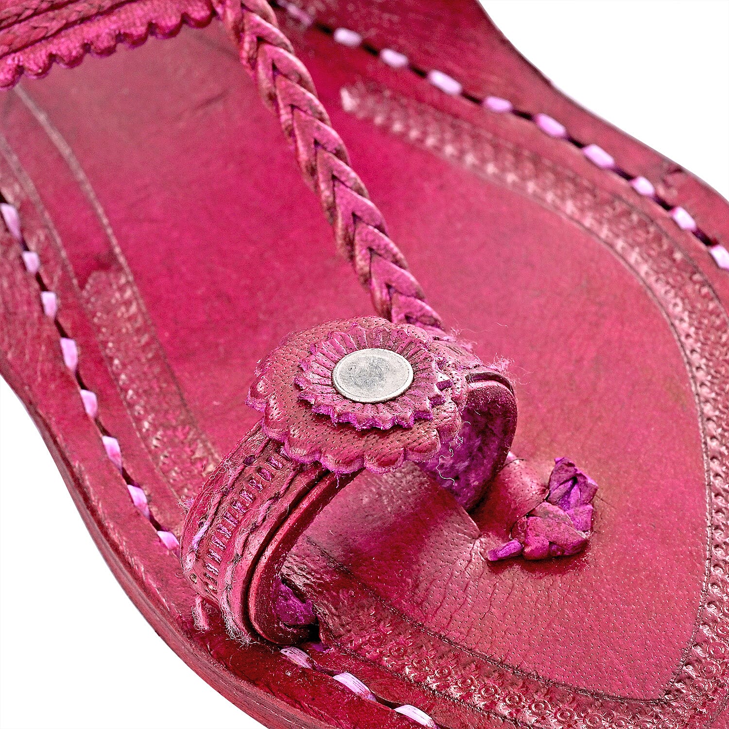 La Marey Pink Women's Kolhapur Leather Slippers (Size 10.0)