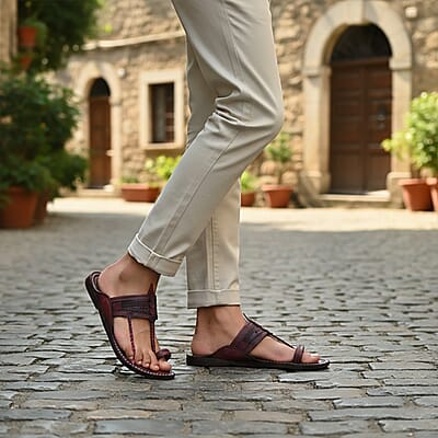 La Marey Mohagany Men's Kolhapur Leather Slippers (Size 7.0)