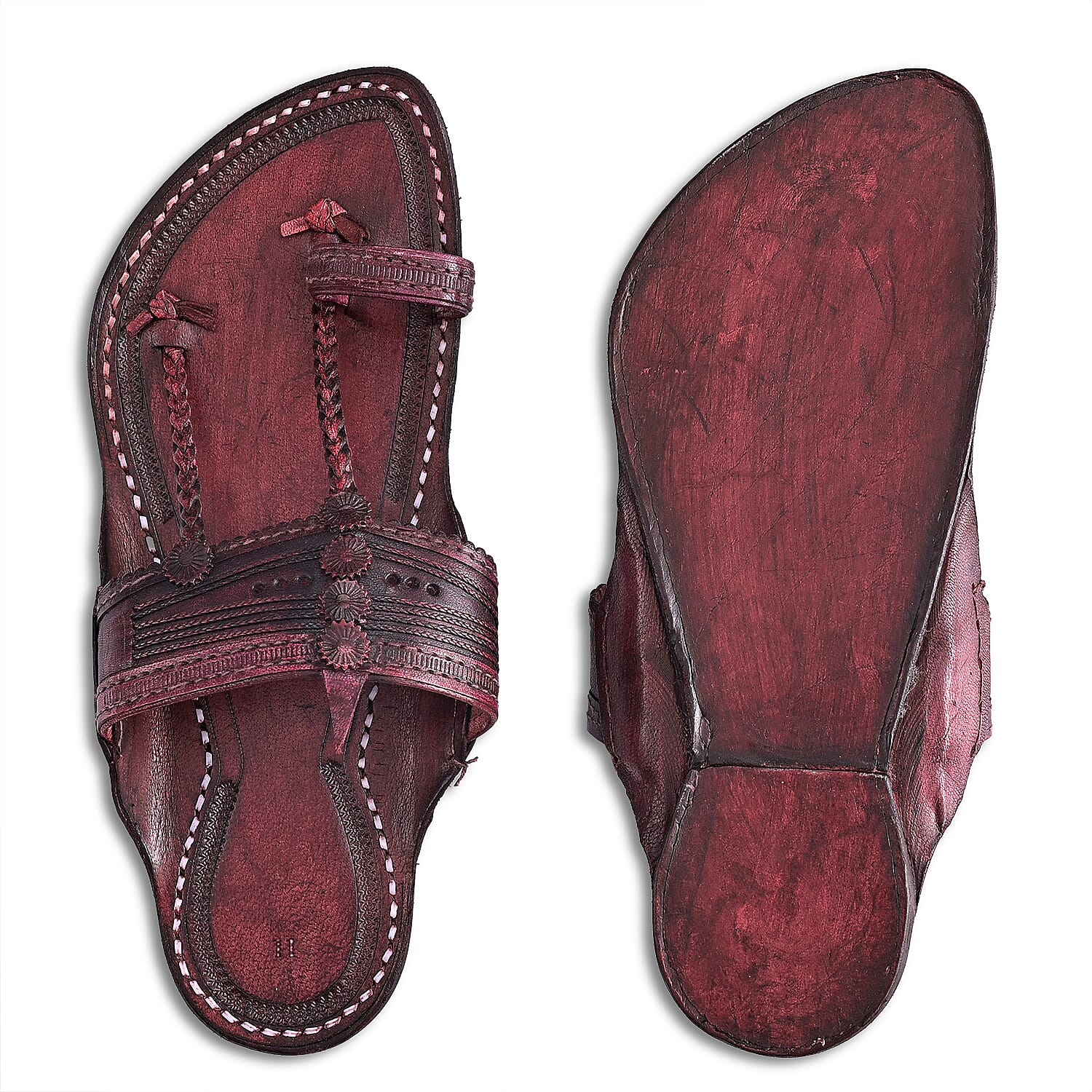La Marey Mohagany Men's Kolhapur Leather Slippers (Size 7.0)