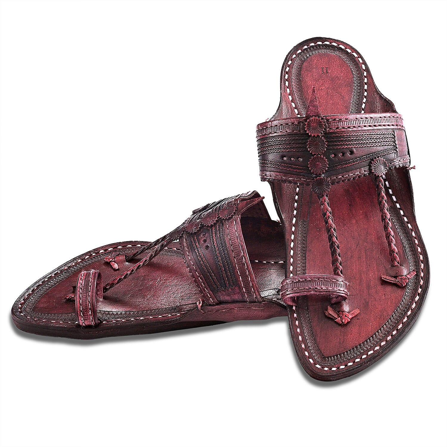 La Marey Mohagany Men's Kolhapur Leather Slippers (Size 7.0)