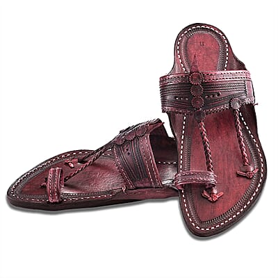 La Marey Mohagany Men's Kolhapur Leather Slippers (Size 7.0)