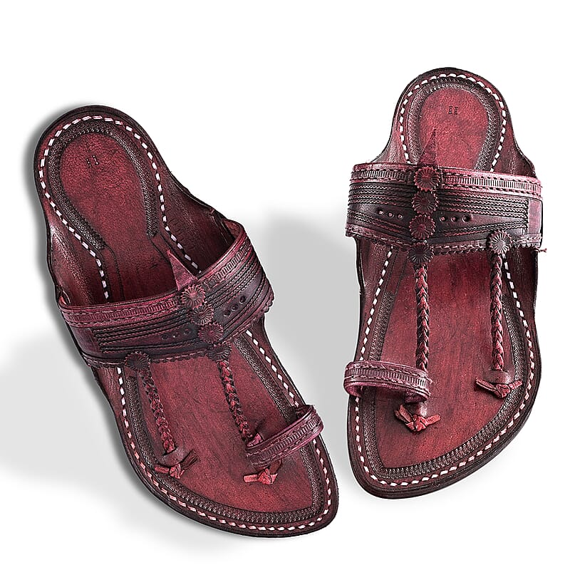 La Marey Mohagany Men's Kolhapur Leather Slippers (Size 8.0)