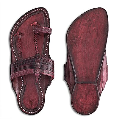 La Marey Mohagany Men's Kolhapur Leather Slippers (Size 8.0)