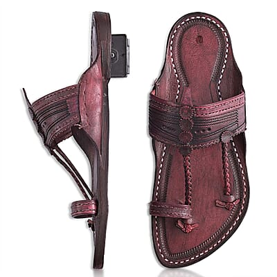 La Marey Mohagany Men's Kolhapur Leather Slippers (Size 8.0)