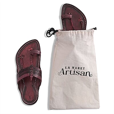 La Marey Mohagany Men's Kolhapur Leather Slippers (Size 8.0)