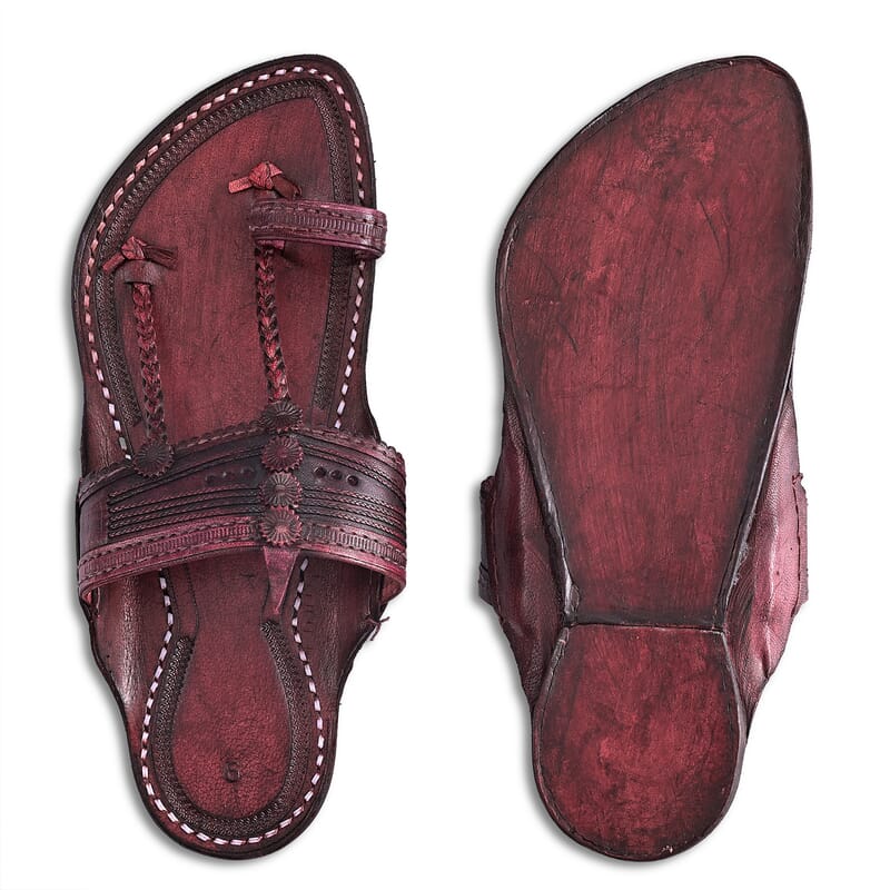 La Marey Mohagany Men's Kolhapur Leather Slippers (Size 9.0)