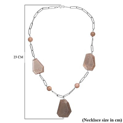 EverTrue Peach Moonstone 240.00 ctw Necklace in Stainless Steel 20 Inches