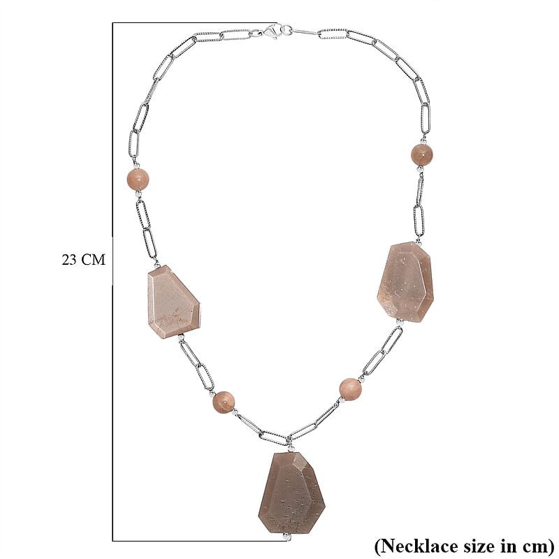 EverTrue Peach Moonstone 240.00 ctw Necklace in Stainless Steel 20 Inches