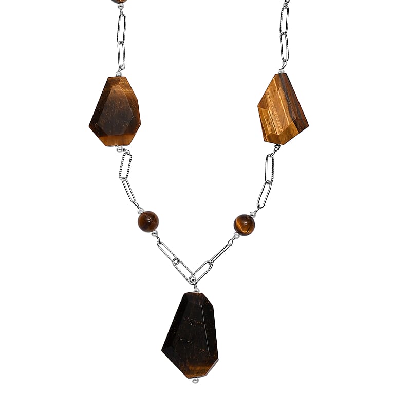 EverTrue Tigers Eye 240.00 ctw Necklace in Stainless Steel 20 Inches
