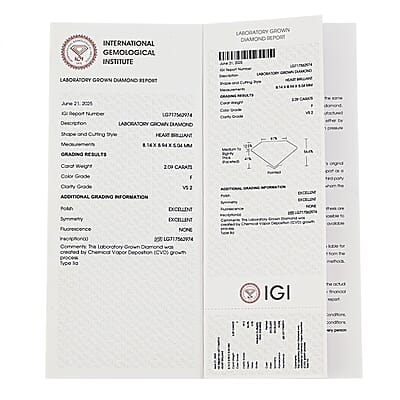IGI Certified Luxuriant Lab Grown Diamond (G VS2) (Heart) 2.00 ctw