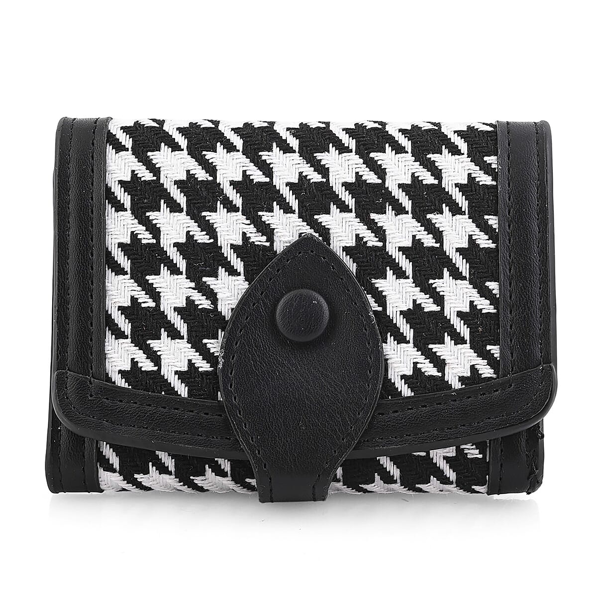 Las Vegas Closeout Deal BY:KY Black Houndstooth Pattern Faux Leather Wallet image number 0