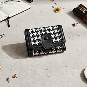 Las Vegas Closeout Deal BY:KY Black Houndstooth Pattern Faux Leather Wallet