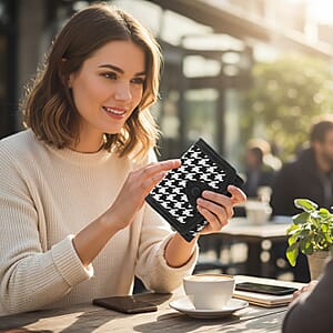 Las Vegas Closeout Deal BY:KY Black Houndstooth Pattern Faux Leather Wallet