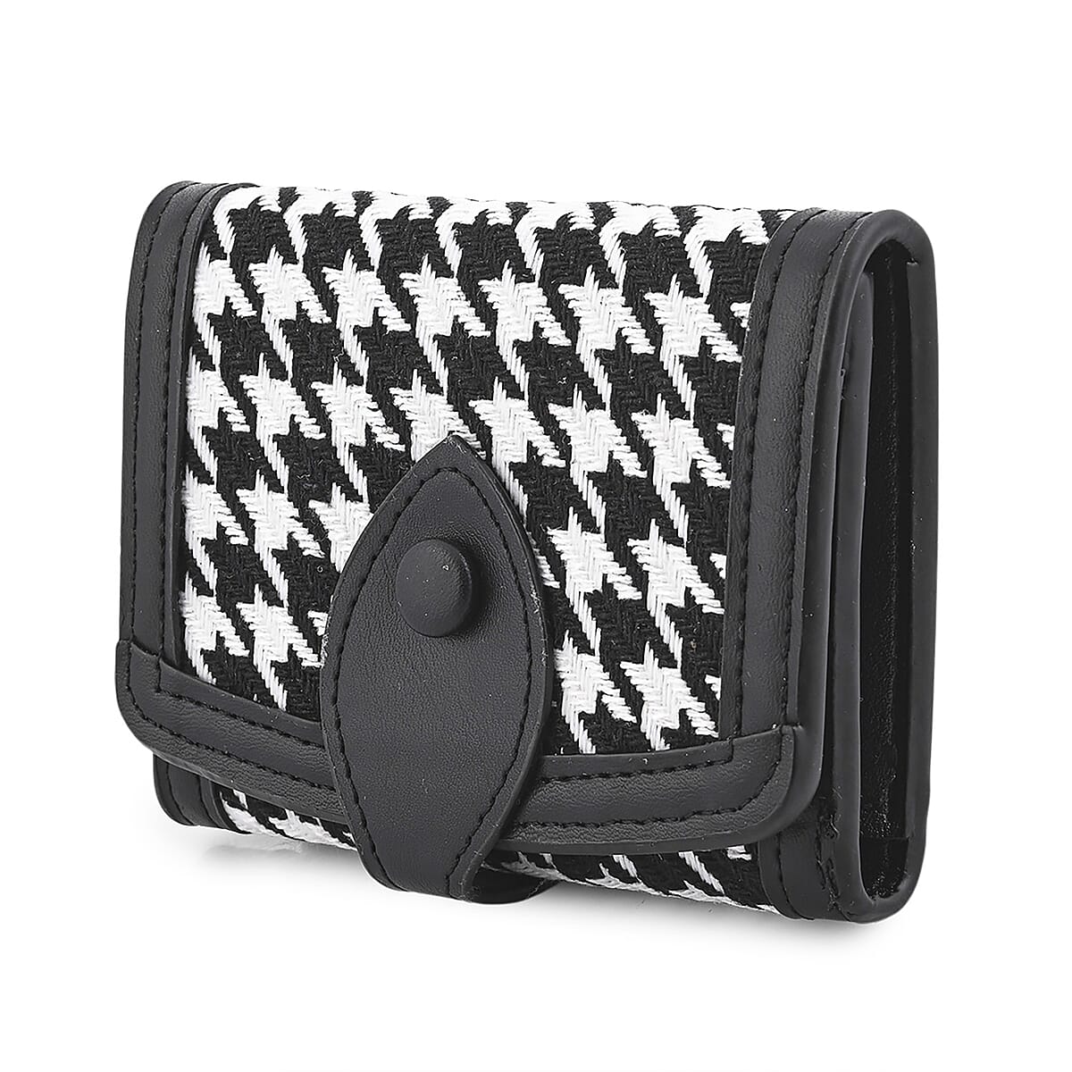 Las Vegas Closeout Deal BY:KY Black Houndstooth Pattern Faux Leather Wallet image number 3
