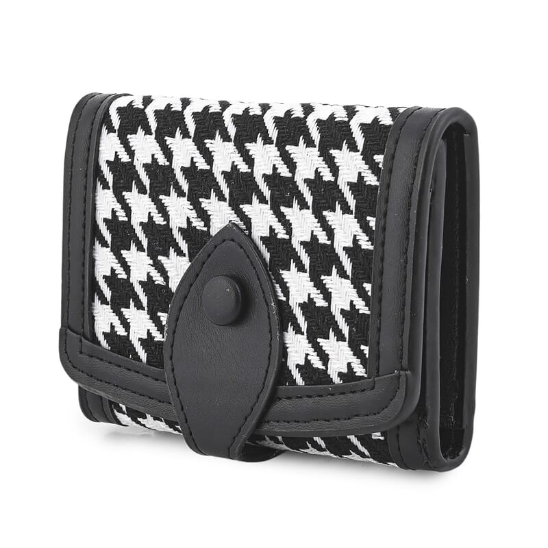 Las Vegas Closeout Deal BY:KY Black Houndstooth Pattern Faux Leather Wallet