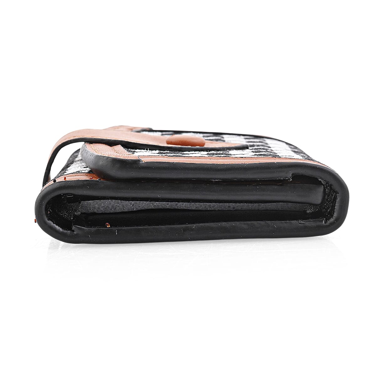 Las Vegas Closeout Deal BY:KY Cognac Houndstooth Pattern Faux Leather Wallet image number 2