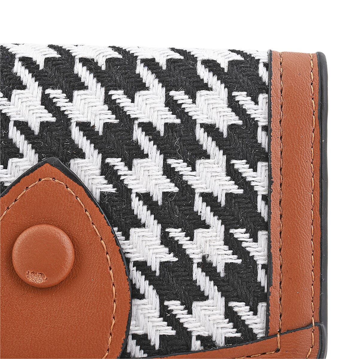 Las Vegas Closeout Deal BY:KY Cognac Houndstooth Pattern Faux Leather Wallet image number 3