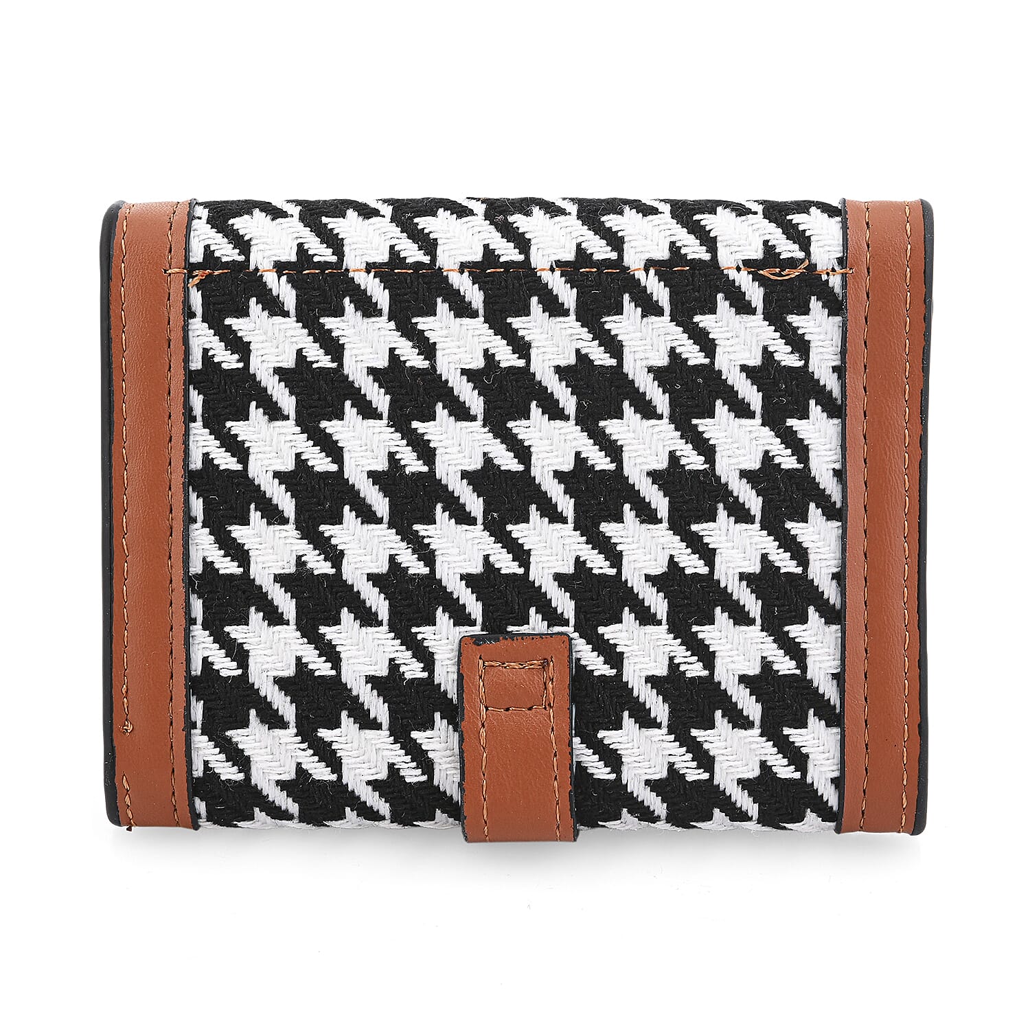 BY:KY Cognac Houndstooth Pattern Faux Leather Wallet