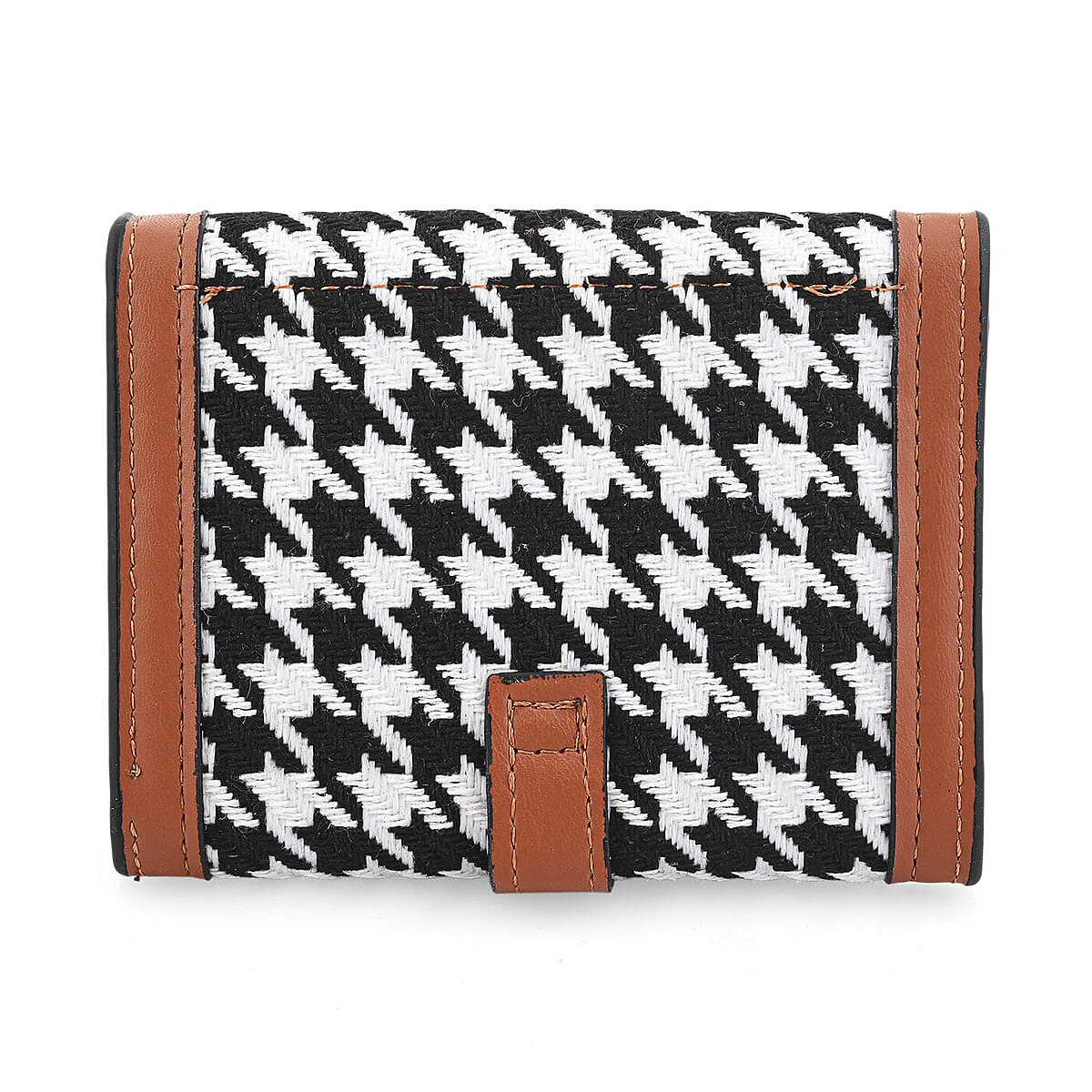 Las Vegas Closeout Deal BY:KY Cognac Houndstooth Pattern Faux Leather Wallet image number 4
