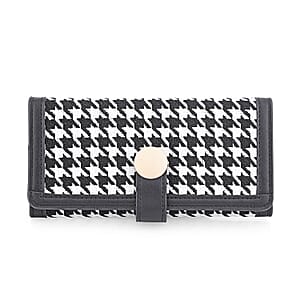 Las Vegas Closeout Deal BY:KY Black Houndstooth Pattern Faux Leather Wallet with Golden Accent