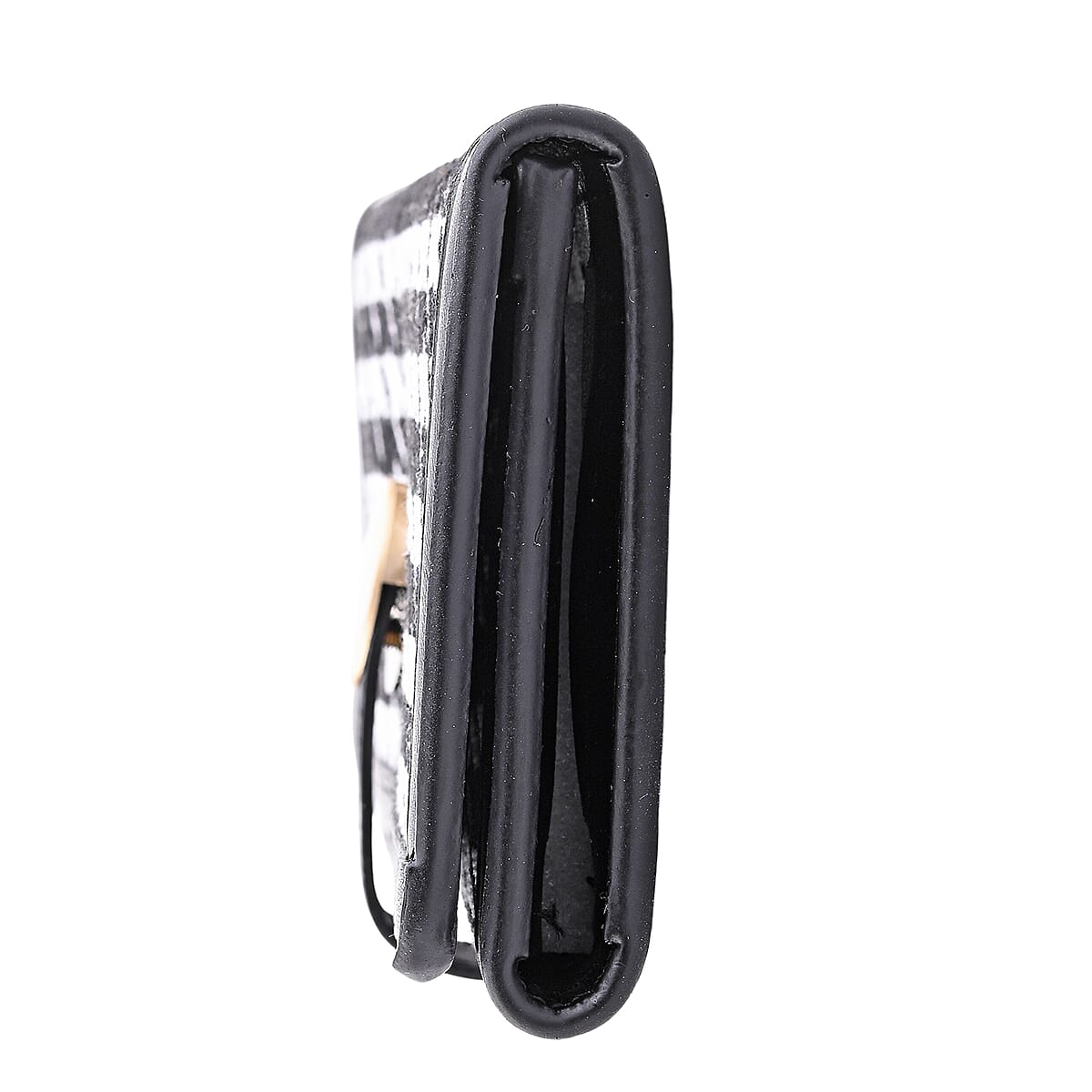 Las Vegas Closeout Deal BY:KY Black Houndstooth Pattern Faux Leather Wallet with Golden Accent image number 3