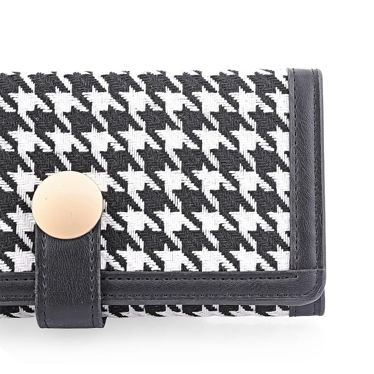 Las Vegas Closeout Deal BY:KY Black Houndstooth Pattern Faux Leather Wallet with Golden Accent image number 4