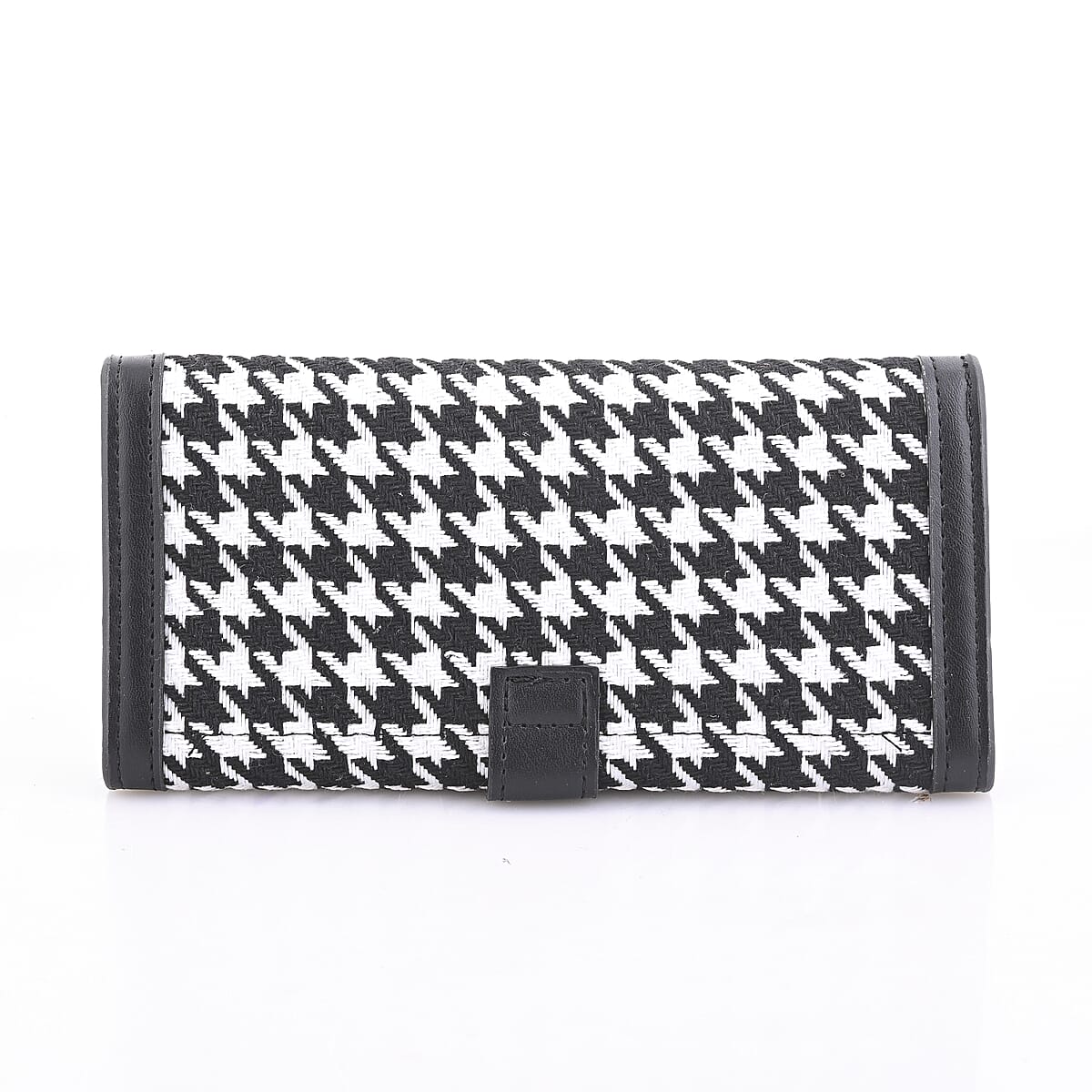 Las Vegas Closeout Deal BY:KY Black Houndstooth Pattern Faux Leather Wallet with Golden Accent image number 5
