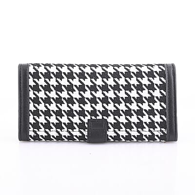 Las Vegas Closeout Deal BY:KY Black Houndstooth Pattern Faux Leather Wallet with Golden Accent