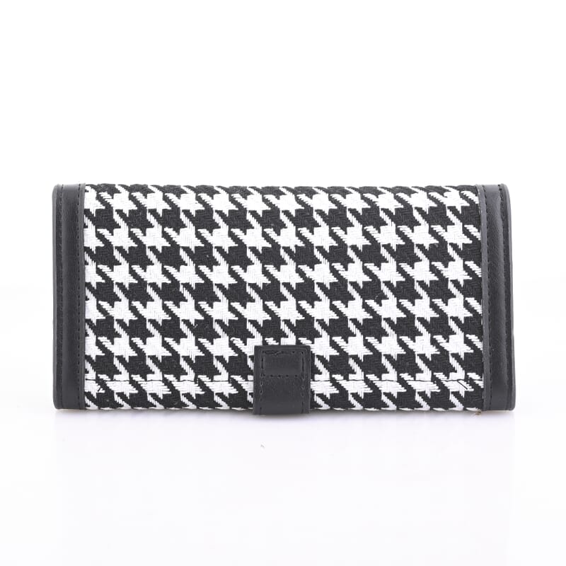 Las Vegas Closeout Deal BY:KY Black Houndstooth Pattern Faux Leather Wallet with Golden Accent