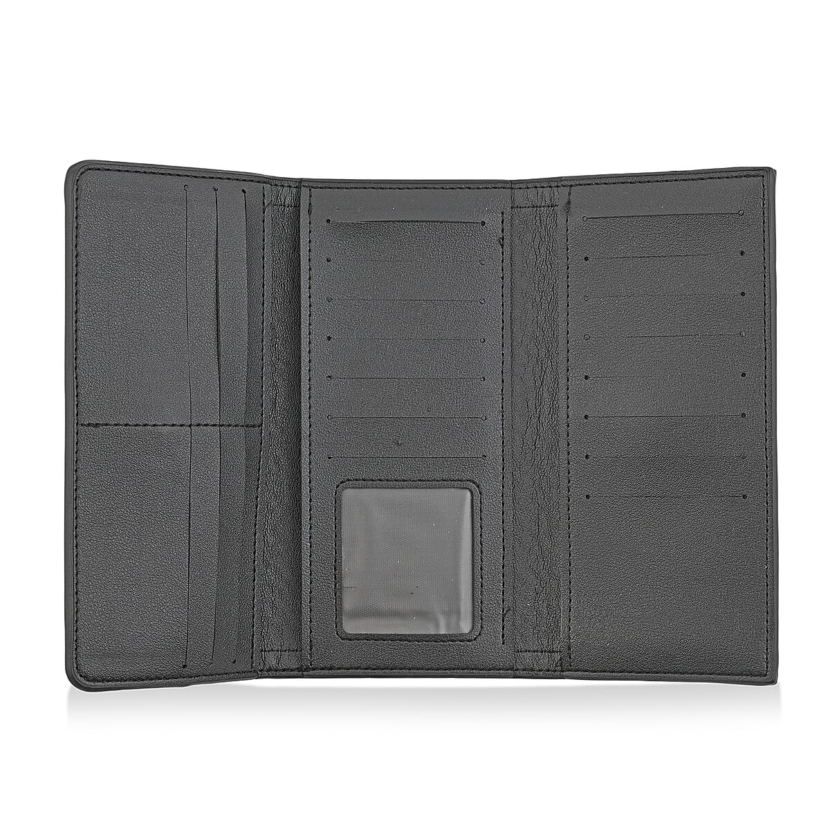 Las Vegas Closeout Deal BY:KY Black Houndstooth Pattern Faux Leather Wallet with Golden Accent image number 6