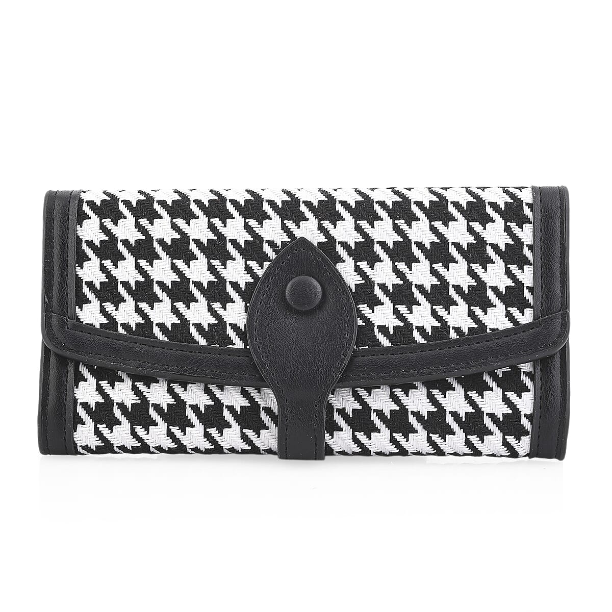 Las Vegas Closeout Deal BY:KY Black Houndstooth Pattern Faux Leather Wallet image number 0