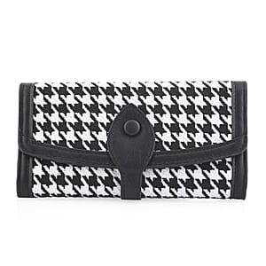 Las Vegas Closeout Deal BY:KY Black Houndstooth Pattern Faux Leather Wallet