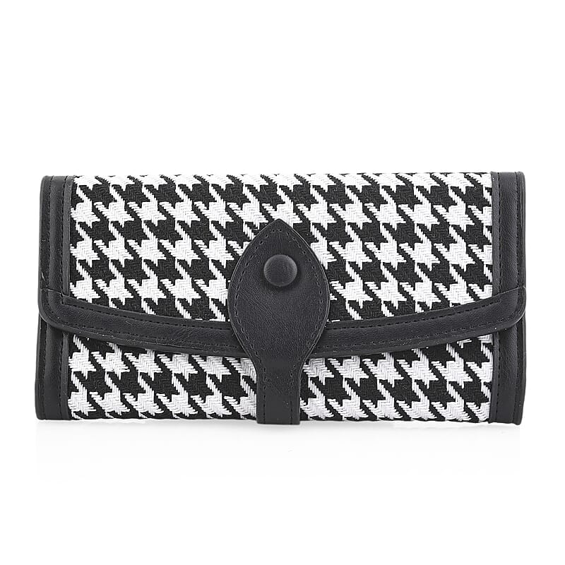 Las Vegas Closeout Deal BY:KY Black Houndstooth Pattern Faux Leather Wallet