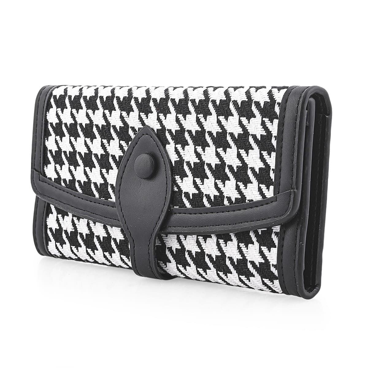 Las Vegas Closeout Deal BY:KY Black Houndstooth Pattern Faux Leather Wallet image number 2