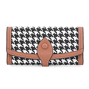 Las Vegas Closeout Deal BY:KY Cognac Houndstooth Pattern Faux Leather Wallet
