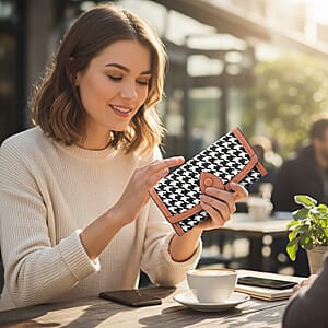 Las Vegas Closeout Deal BY:KY Cognac Houndstooth Pattern Faux Leather Wallet