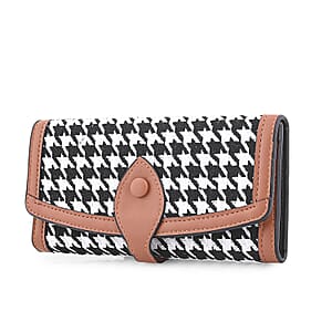 Las Vegas Closeout Deal BY:KY Cognac Houndstooth Pattern Faux Leather Wallet