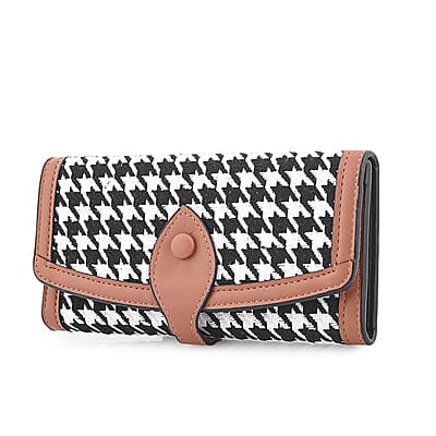 Las Vegas Closeout Deal BY:KY Cognac Houndstooth Pattern Faux Leather Wallet