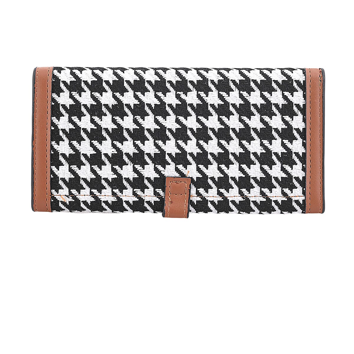 Las Vegas Closeout Deal BY:KY Cognac Houndstooth Pattern Faux Leather Wallet image number 5