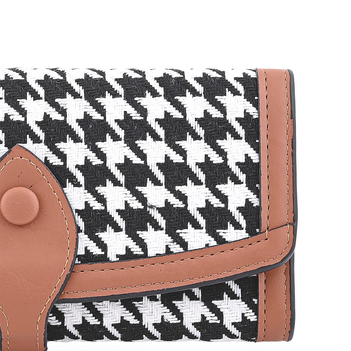 Las Vegas Closeout Deal BY:KY Cognac Houndstooth Pattern Faux Leather Wallet image number 6