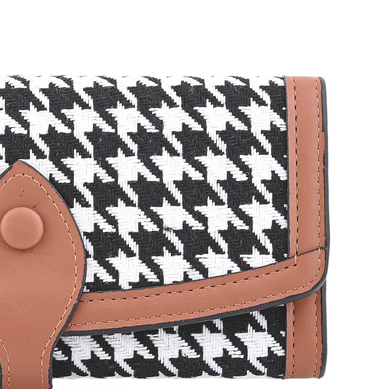 Las Vegas Closeout Deal BY:KY Cognac Houndstooth Pattern Faux Leather Wallet