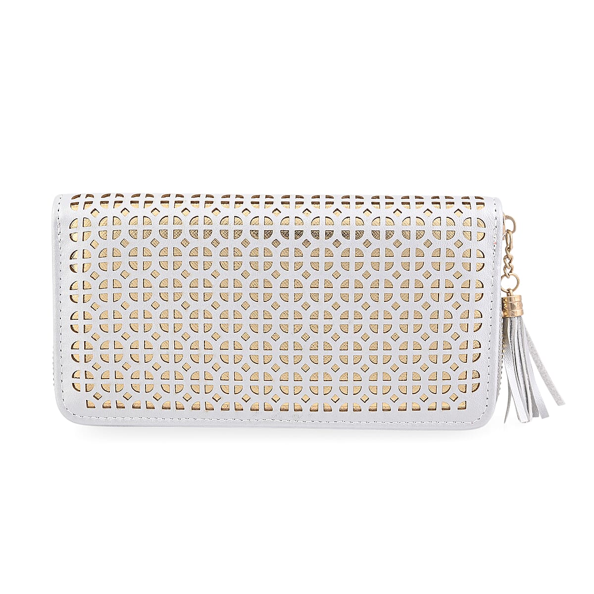 Las Vegas Closeout Deal BY:KY Gray Geometric Pattern Faux Leather Zipper Wallet image number 0