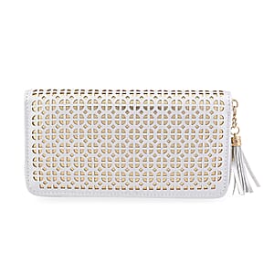 Las Vegas Closeout Deal BY:KY Gray Geometric Pattern Faux Leather Zipper Wallet