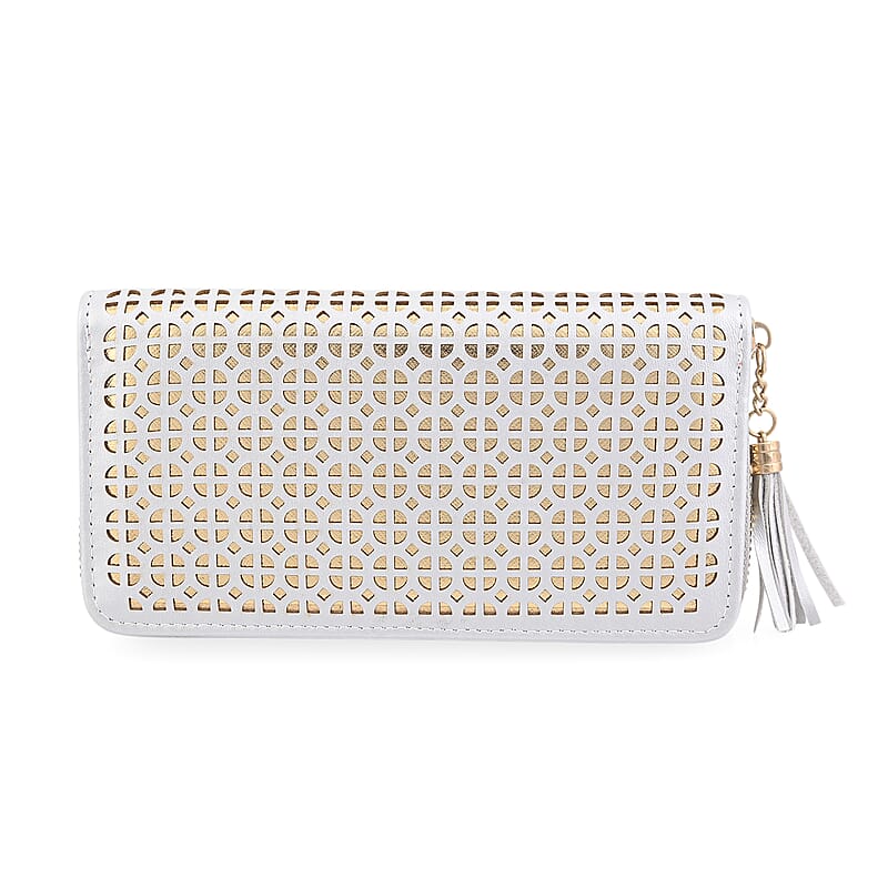 Las Vegas Closeout Deal BY:KY Gray Geometric Pattern Faux Leather Zipper Wallet