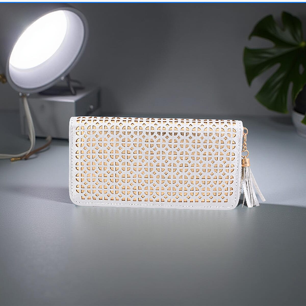 Las Vegas Closeout Deal BY:KY Gray Geometric Pattern Faux Leather Zipper Wallet image number 1