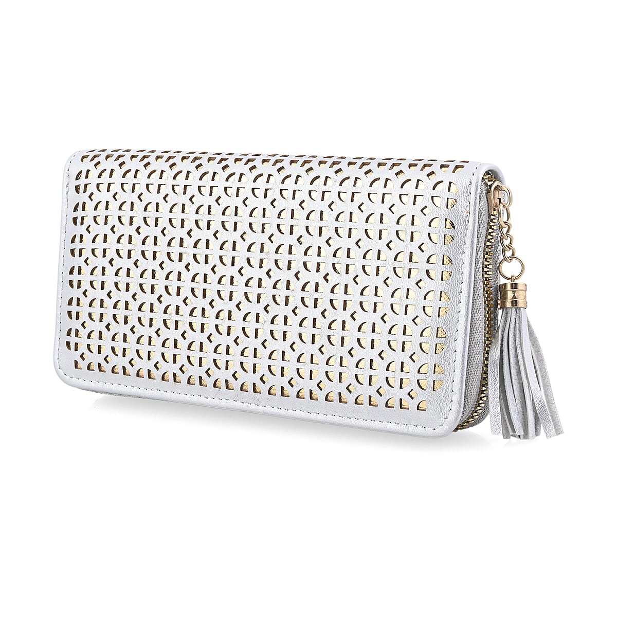 Las Vegas Closeout Deal BY:KY Gray Geometric Pattern Faux Leather Zipper Wallet image number 3