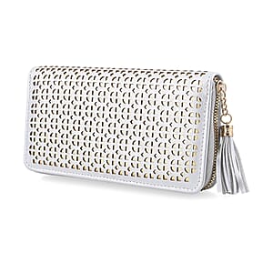 Las Vegas Closeout Deal BY:KY Gray Geometric Pattern Faux Leather Zipper Wallet